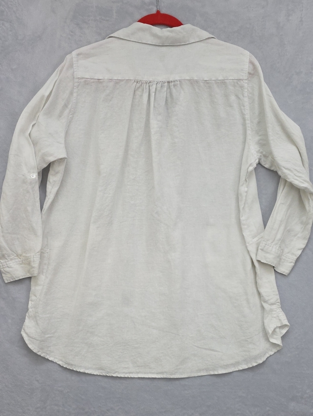 For Cynthia Off-White Women's Linen Tunic Blouse 1x Rolls Tab Sleeves Pockets - Picture 6 of 7